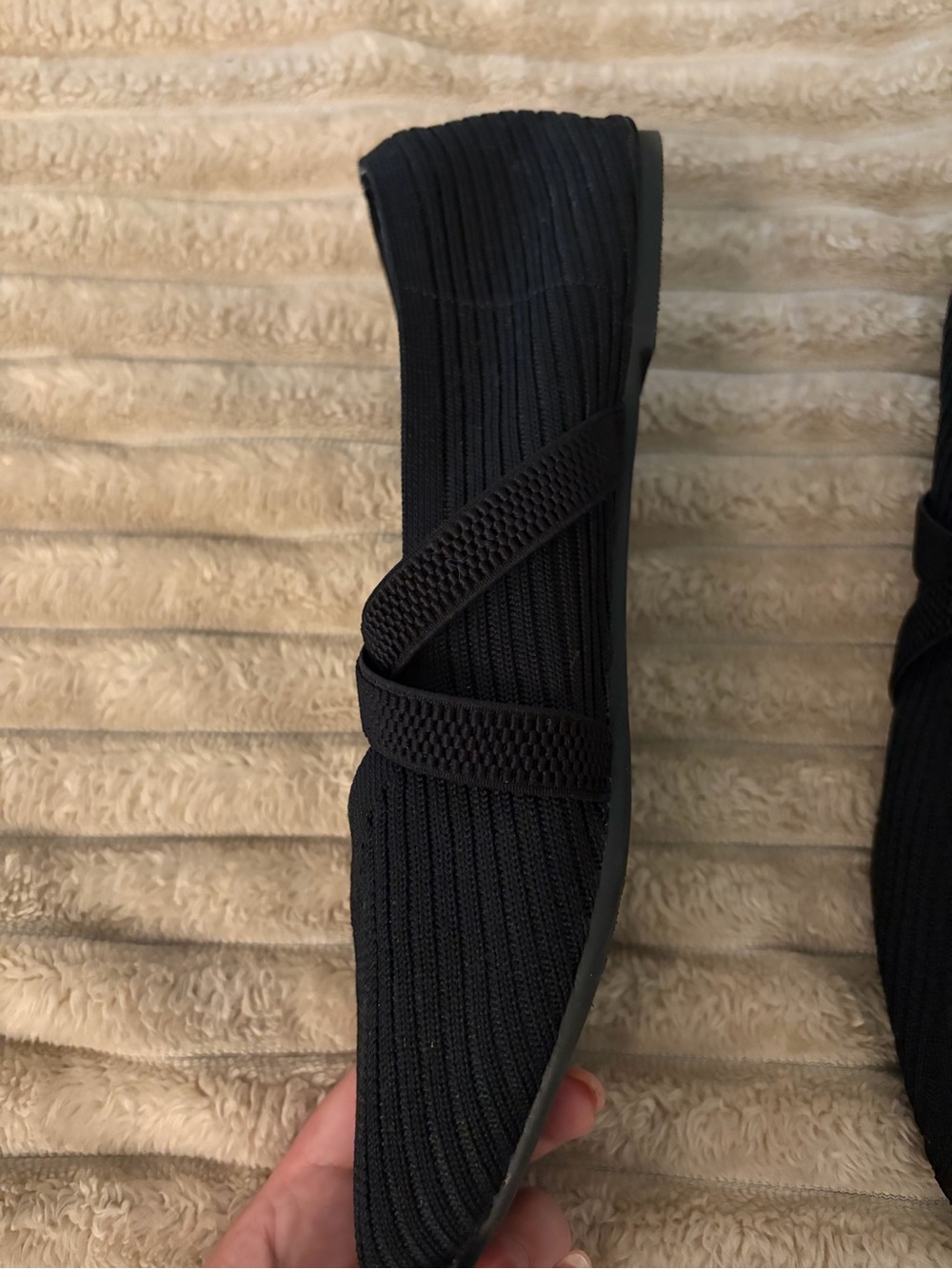 Black Women's Slip-On Knit Cross-Strap Flats - Picture 5 of 6